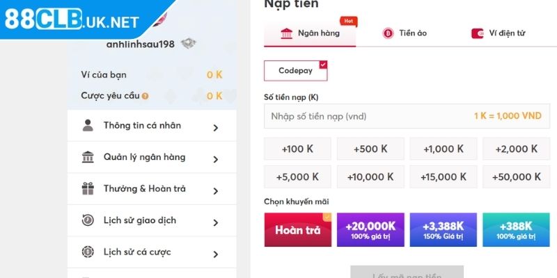 Nạp Rút Tiền 88clb 2 Các bước chuyển khoản cụ thể cho hội viên